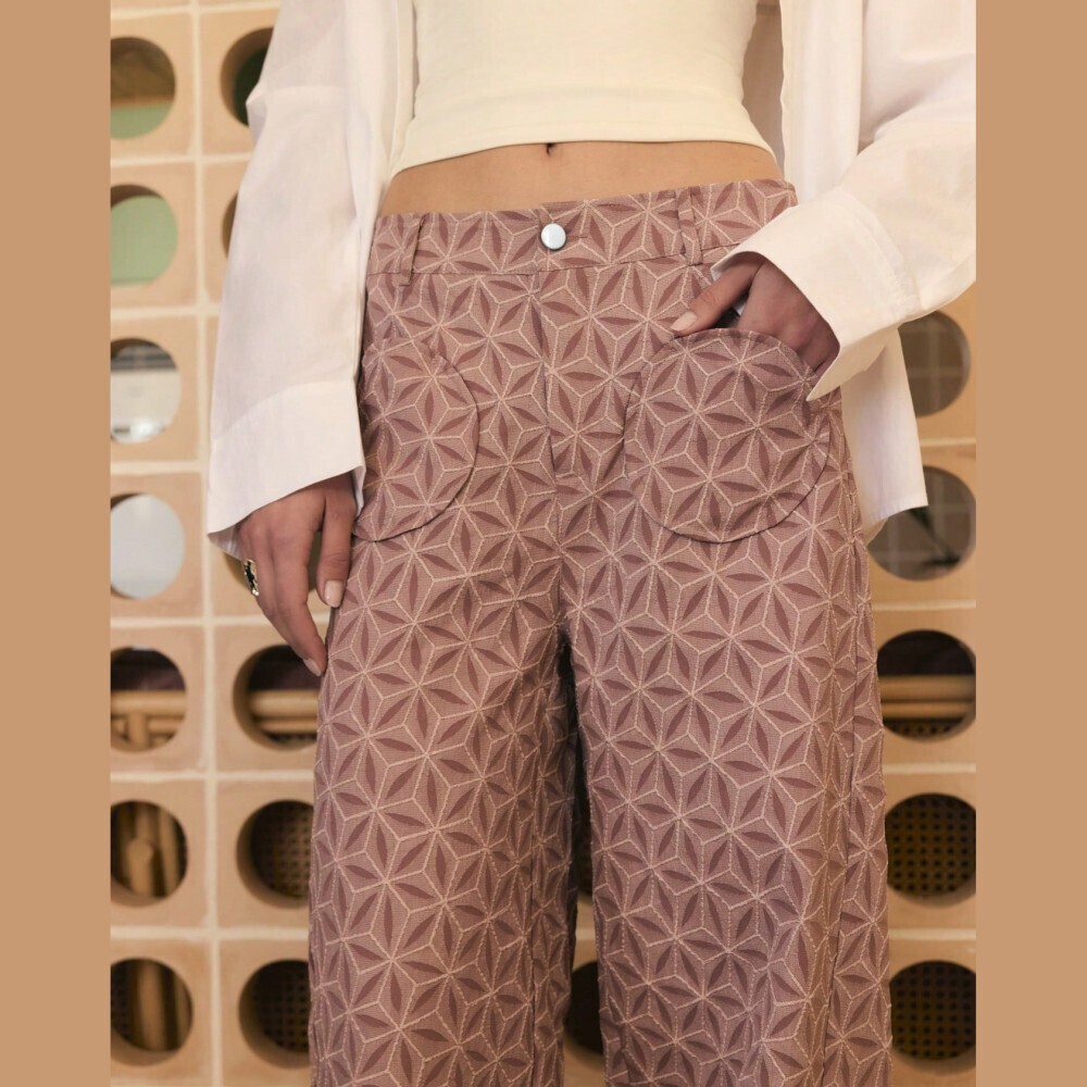 Mauve Geometric Patterned Wide-Leg Pants - Picture 6 of 8